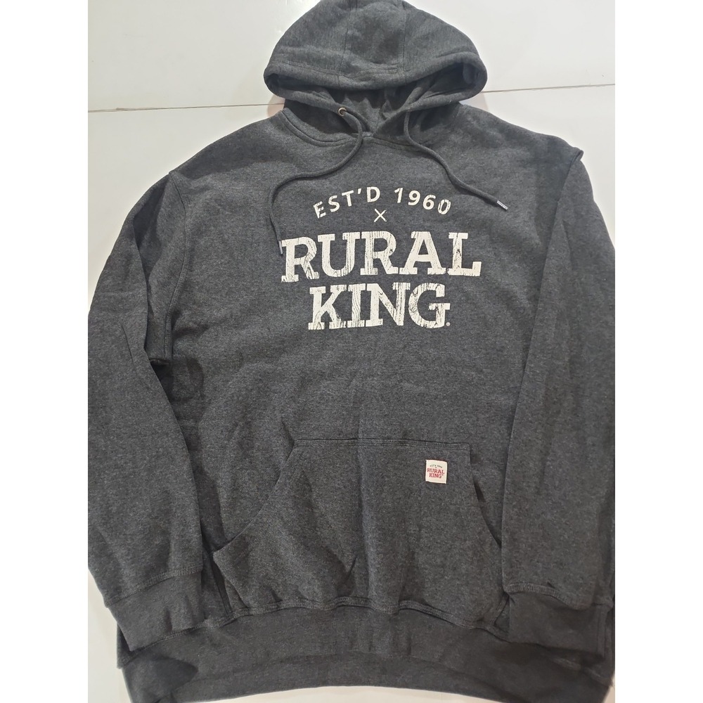 Rural King Mens Fleece Hoodie Sweatshirt 2XL XXL Black Heather Gray Pullover NWT